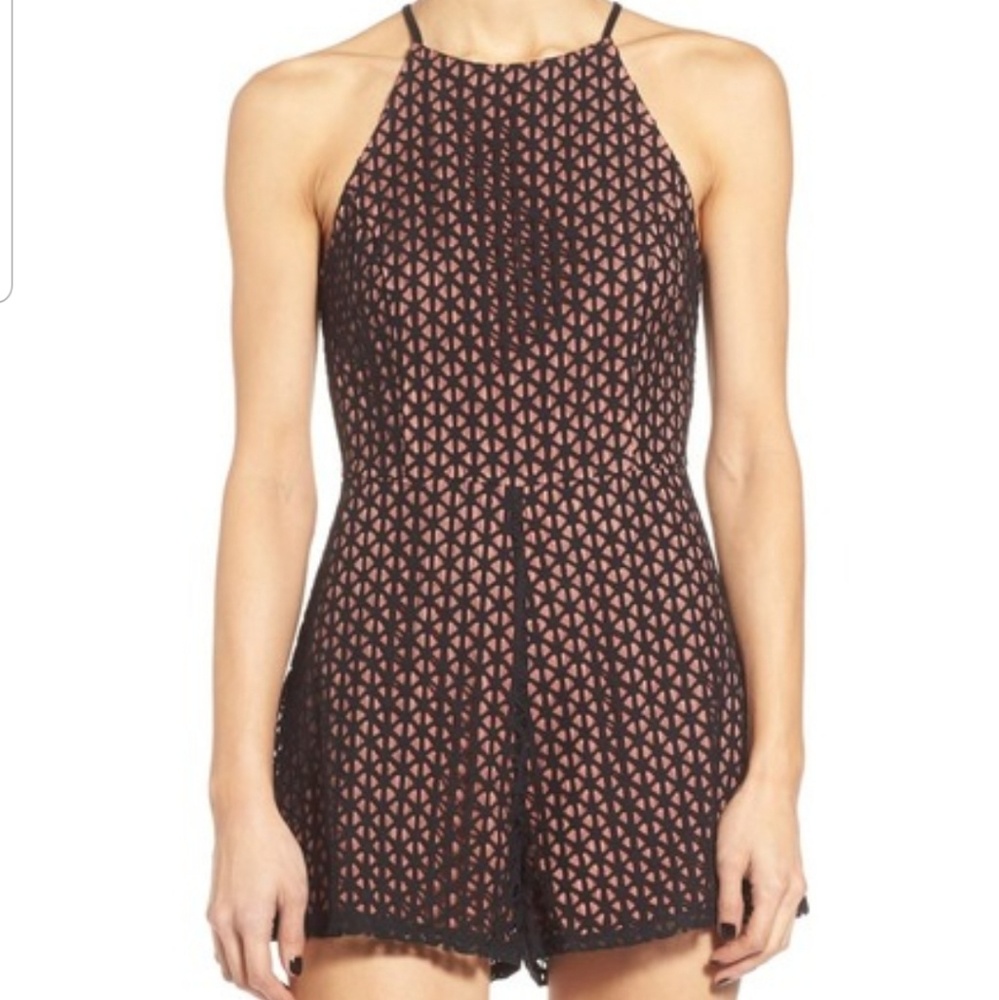 ASTR Geo Lace Halter Romper Size L EUC